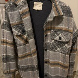 Thread & Supply Gray and Tan Plaid Shirt Jacket